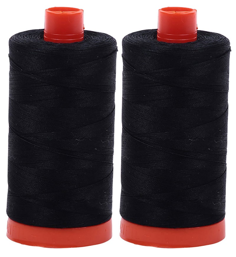 Aurifil Mako 50wt Thread 2 Large Spools: Black (2692x2)
